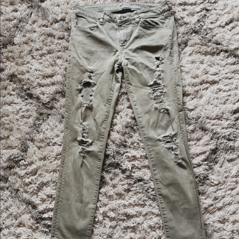 Army Green Distressed Jeggings